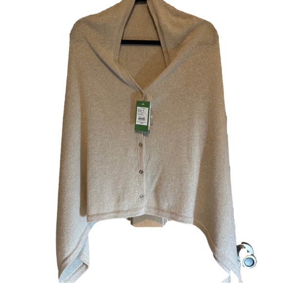RARE Lilly Pulitzer HARP Sparkle cashmere wrap o/s heathered wheat poncho NWT - Picture 3 of 4